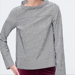 J. CREW Funnel Neck Stripe Cotton Poplin Hi-Low Blouse Sz 2